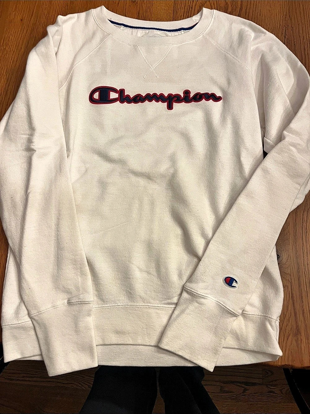 Champion Script Logo Crewneck Sweatshirt White Medium